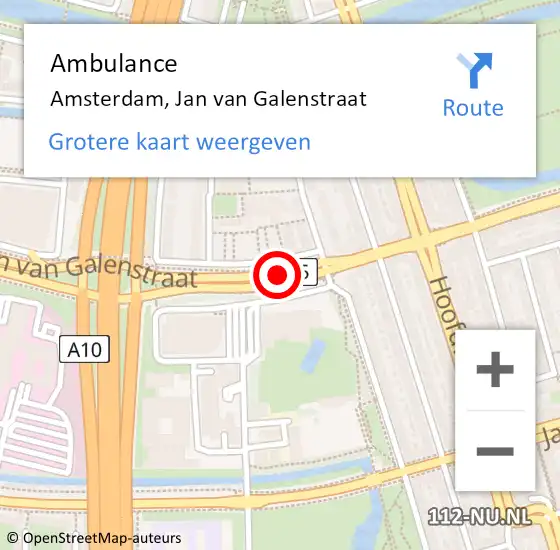Locatie op kaart van de 112 melding: Ambulance Amsterdam, Jan Van Galenstraat op 21 april 2018 16:31