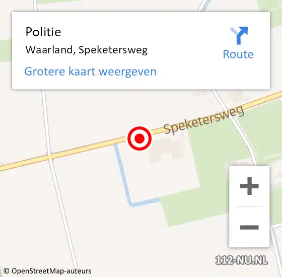 Locatie op kaart van de 112 melding: Politie Waarland, Speketersweg op 21 april 2018 16:40