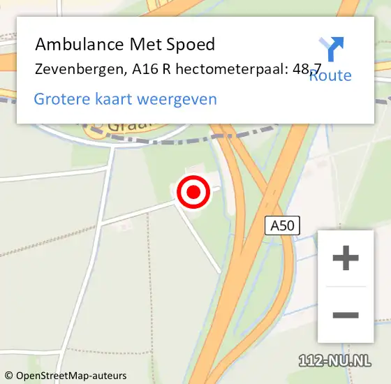 Locatie op kaart van de 112 melding: Ambulance Met Spoed Naar Zevenbergen, A16 R hectometerpaal: 48,7 op 21 april 2018 20:35