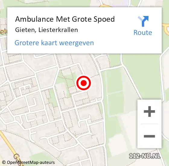 Locatie op kaart van de 112 melding: Ambulance Met Grote Spoed Naar Gieten, Liesterkrallen op 21 april 2018 21:04
