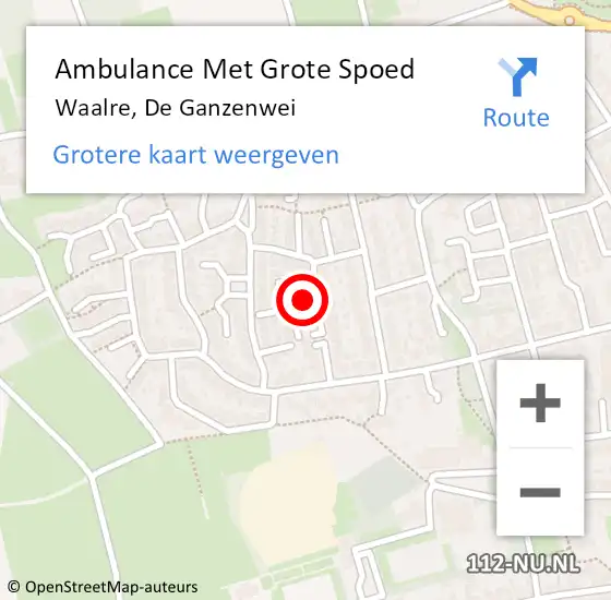 Locatie op kaart van de 112 melding: Ambulance Met Grote Spoed Naar Waalre, De Ganzenwei op 22 april 2018 09:37