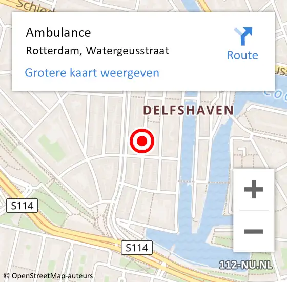 Locatie op kaart van de 112 melding: Ambulance Rotterdam, Watergeusstraat op 22 april 2018 10:15