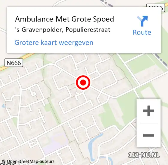 Locatie op kaart van de 112 melding: Ambulance Met Grote Spoed Naar 's-Gravenpolder, Populierestraat op 22 april 2018 10:57