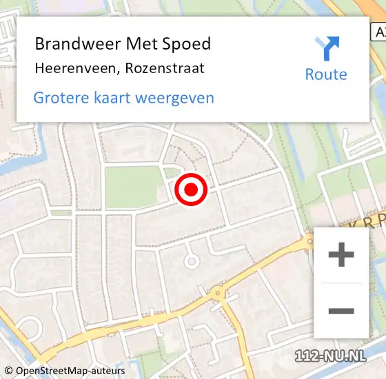 Locatie op kaart van de 112 melding: Brandweer Met Spoed Naar Heerenveen, Rozenstraat op 22 april 2018 13:18