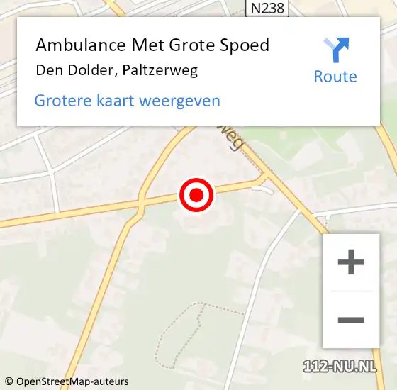Locatie op kaart van de 112 melding: Ambulance Met Grote Spoed Naar Den Dolder, Paltzerweg op 22 april 2018 14:20