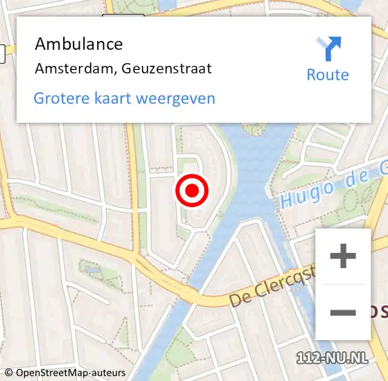 Locatie op kaart van de 112 melding: Ambulance Amsterdam, Geuzenstraat op 22 april 2018 17:52