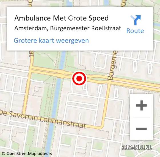 Locatie op kaart van de 112 melding: Ambulance Met Grote Spoed Naar Amsterdam, Burgemeester Roellstraat op 22 april 2018 17:58