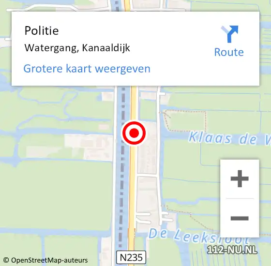 Locatie op kaart van de 112 melding: Politie Watergang, Kanaaldijk op 22 april 2018 19:22