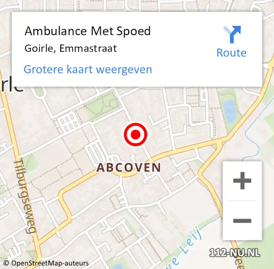 Locatie op kaart van de 112 melding: Ambulance Met Spoed Naar Goirle, Emmastraat op 23 april 2018 01:32