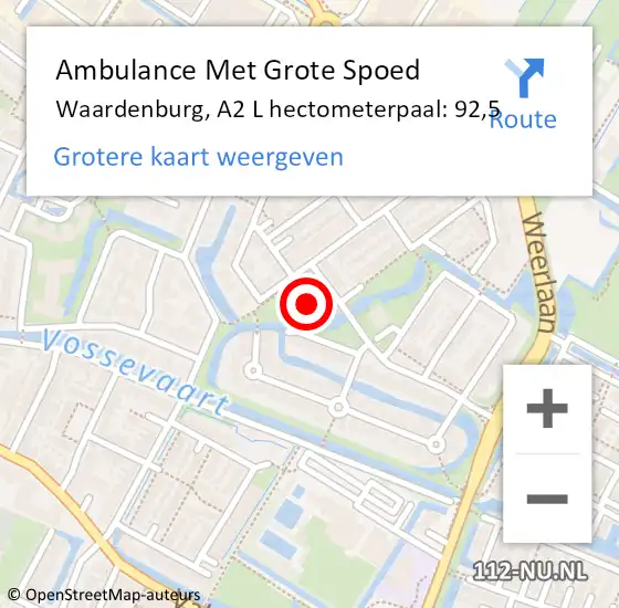 Locatie op kaart van de 112 melding: Ambulance Met Grote Spoed Naar Waardenburg, A2 L hectometerpaal: 92,5 op 23 april 2018 04:21