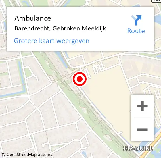 Locatie op kaart van de 112 melding: Ambulance Barendrecht, Gebroken Meeldijk op 23 april 2018 10:14