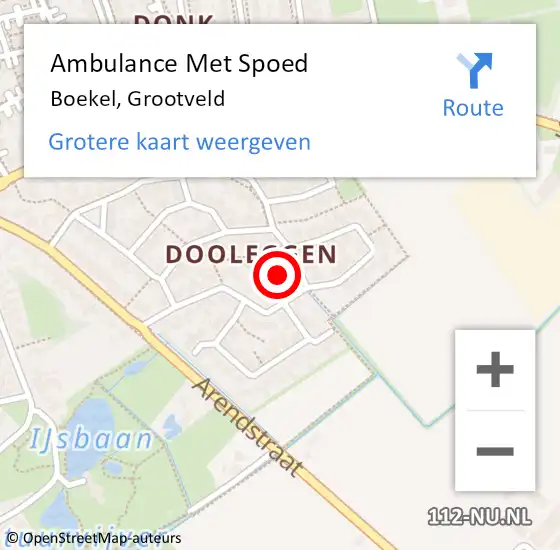 Locatie op kaart van de 112 melding: Ambulance Met Spoed Naar Boekel, Grootveld op 23 april 2018 10:28