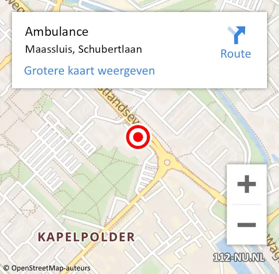 Locatie op kaart van de 112 melding: Ambulance Maassluis, Schubertlaan op 23 april 2018 10:34