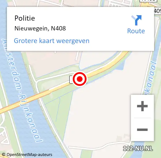 Locatie op kaart van de 112 melding: Politie Nieuwegein, N408 op 23 april 2018 15:25