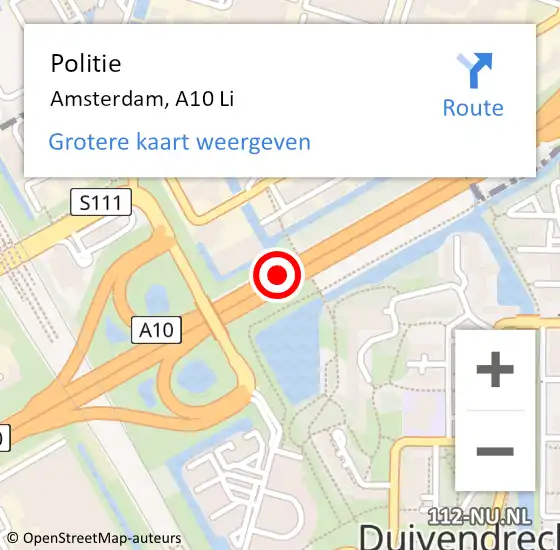 Locatie op kaart van de 112 melding: Politie Amsterdam, A10 Li op 23 april 2018 18:25