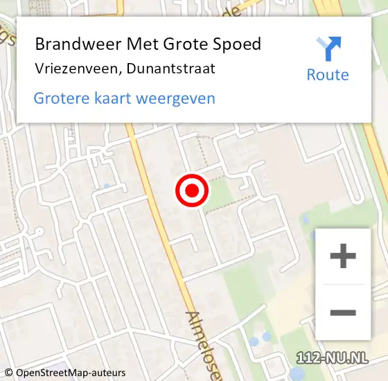 Locatie op kaart van de 112 melding: Brandweer Met Grote Spoed Naar Vriezenveen, Dunantstraat op 23 april 2018 19:57