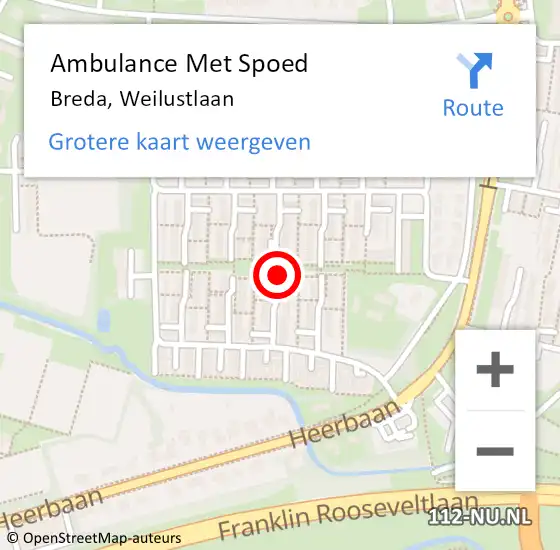 Locatie op kaart van de 112 melding: Ambulance Met Spoed Naar Breda, Weilustlaan op 23 april 2018 20:49