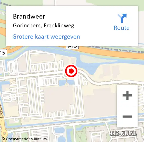 Locatie op kaart van de 112 melding: Brandweer Gorinchem, Franklinweg op 23 april 2018 21:36