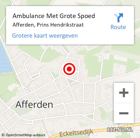 Locatie op kaart van de 112 melding: Ambulance Met Grote Spoed Naar Afferden, Prins Hendrikstraat op 23 april 2018 21:40