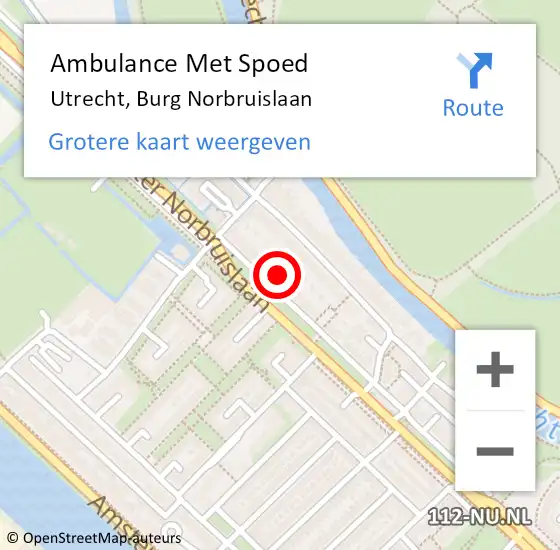 Locatie op kaart van de 112 melding: Ambulance Met Spoed Naar Utrecht, Burg Norbruislaan op 23 april 2018 23:52