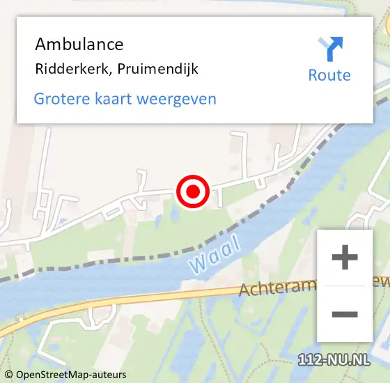 Locatie op kaart van de 112 melding: Ambulance Ridderkerk, Pruimendijk op 24 april 2018 03:51