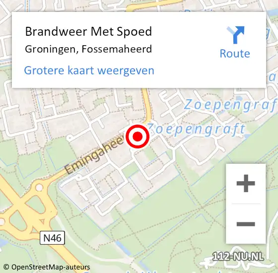 Locatie op kaart van de 112 melding: Brandweer Met Spoed Naar Groningen, Fossemaheerd op 24 april 2018 04:56