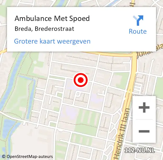 Locatie op kaart van de 112 melding: Ambulance Met Spoed Naar Breda, Brederostraat op 24 april 2018 11:57