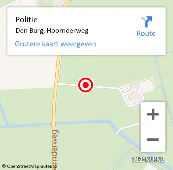 Locatie op kaart van de 112 melding: Politie Den Burg, Hoornderweg op 24 april 2018 12:36