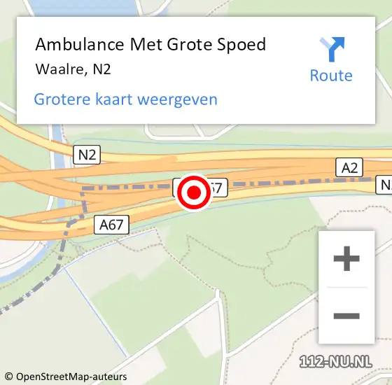 Locatie op kaart van de 112 melding: Ambulance Met Grote Spoed Naar Waalre, N2 op 24 april 2018 14:54