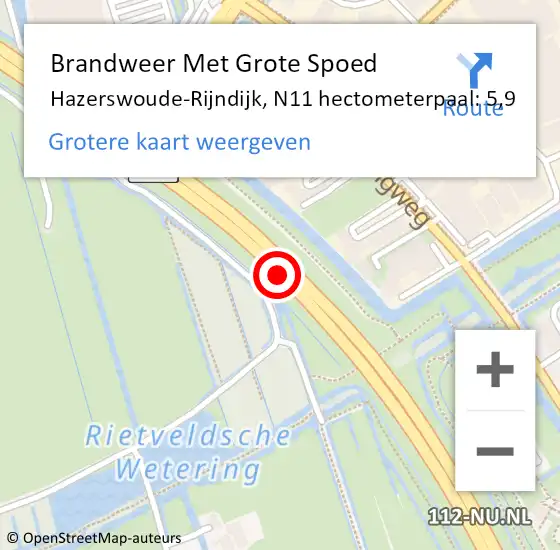 Locatie op kaart van de 112 melding: Brandweer Met Grote Spoed Naar Hazerswoude-Rijndijk, N11 hectometerpaal: 5,9 op 24 april 2018 19:44