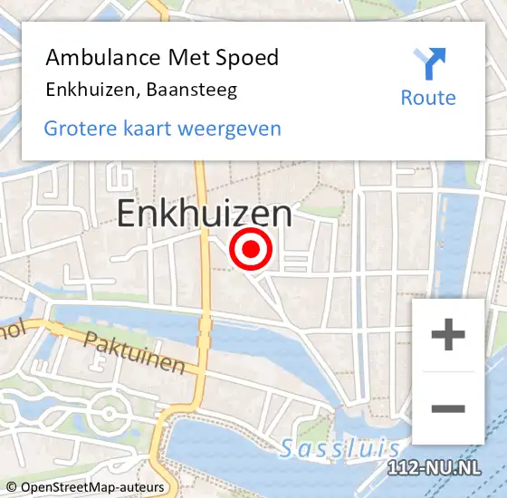 Locatie op kaart van de 112 melding: Ambulance Met Spoed Naar Enkhuizen, Baansteeg op 24 april 2018 19:56