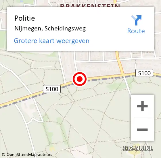 Locatie op kaart van de 112 melding: Politie Nijmegen, Scheidingsweg op 24 april 2018 21:59