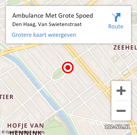 Locatie op kaart van de 112 melding: Ambulance Met Grote Spoed Naar Den Haag, Van Swietenstraat op 24 april 2018 22:03
