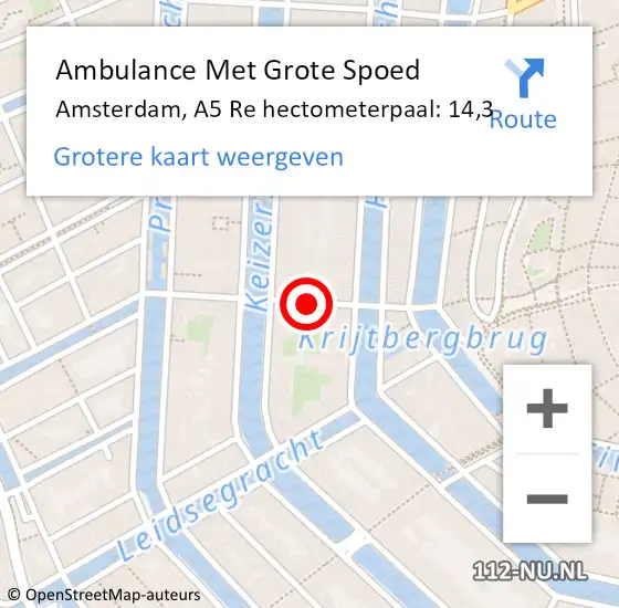 Locatie op kaart van de 112 melding: Ambulance Met Grote Spoed Naar Amsterdam, A5 Re hectometerpaal: 14,3 op 25 april 2018 08:57