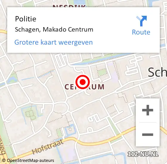 Locatie op kaart van de 112 melding: Politie Schagen, Makado Centrum op 25 april 2018 12:24