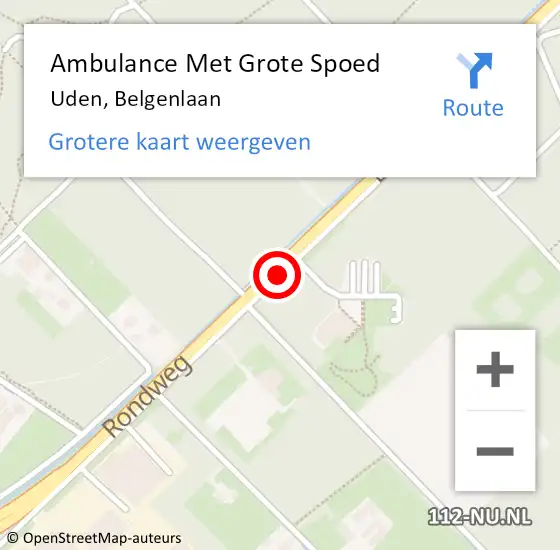 Locatie op kaart van de 112 melding: Ambulance Met Grote Spoed Naar Uden, Belgenlaan op 25 april 2018 12:29