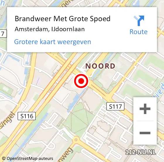 Locatie op kaart van de 112 melding: Brandweer Met Grote Spoed Naar Amsterdam, IJdoornlaan op 25 april 2018 12:48
