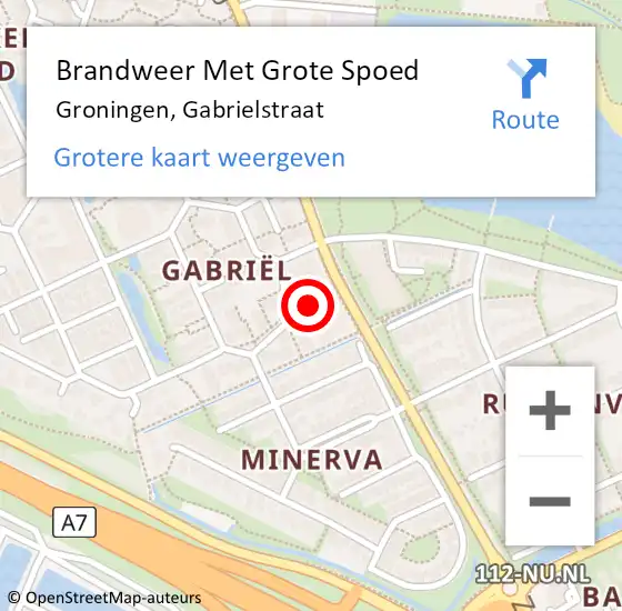 Locatie op kaart van de 112 melding: Brandweer Met Grote Spoed Naar Groningen, Gabrielstraat op 25 april 2018 16:13