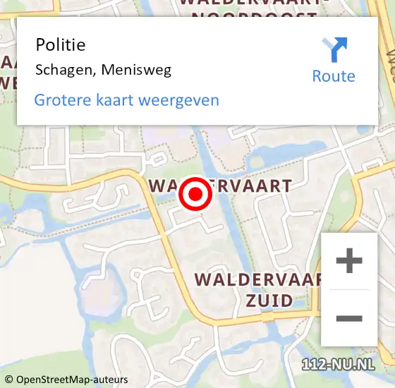 Locatie op kaart van de 112 melding: Politie Schagen, Menisweg op 25 april 2018 16:47