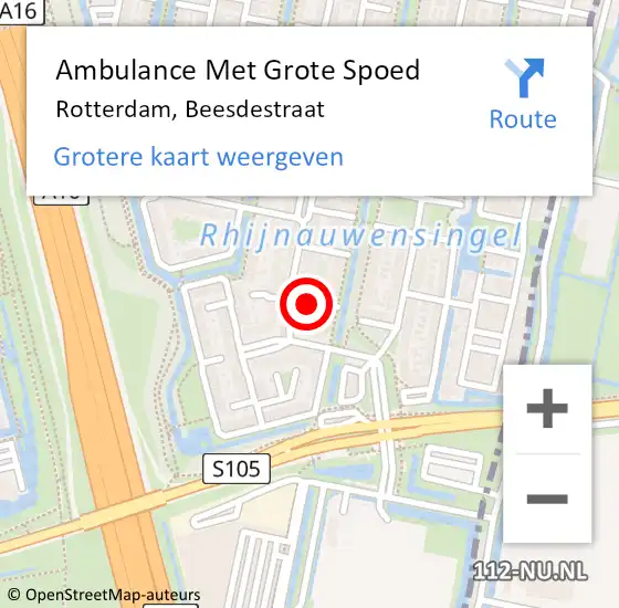 Locatie op kaart van de 112 melding: Ambulance Met Grote Spoed Naar Rotterdam, Beesdestraat op 25 april 2018 17:35