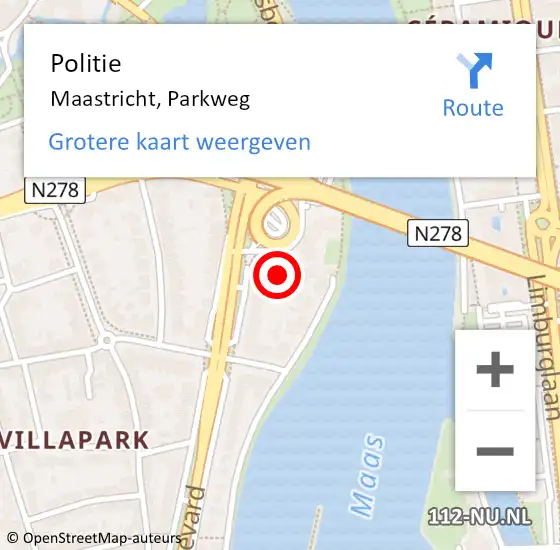 Locatie op kaart van de 112 melding: Politie Maastricht, Parkweg op 25 april 2018 20:04
