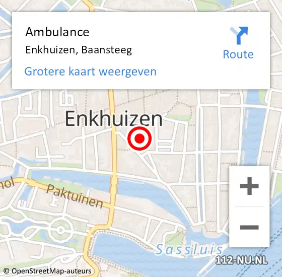 Locatie op kaart van de 112 melding: Ambulance Enkhuizen, Baansteeg op 25 april 2018 21:42