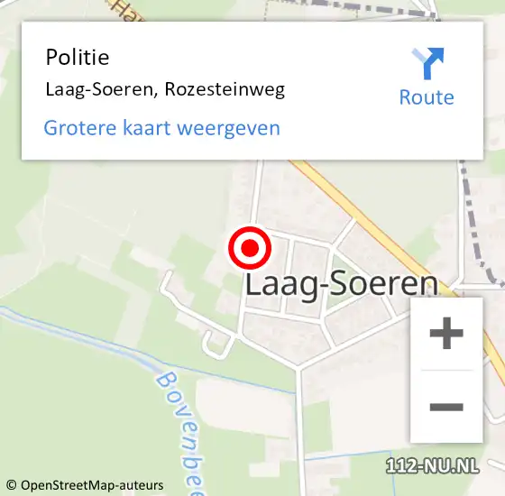 Locatie op kaart van de 112 melding: Politie Laag-Soeren, Rozesteinweg op 25 april 2018 21:57