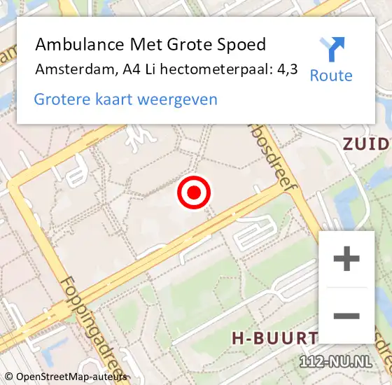 Locatie op kaart van de 112 melding: Ambulance Met Grote Spoed Naar Amsterdam, A4 Li hectometerpaal: 4,3 op 25 april 2018 22:32