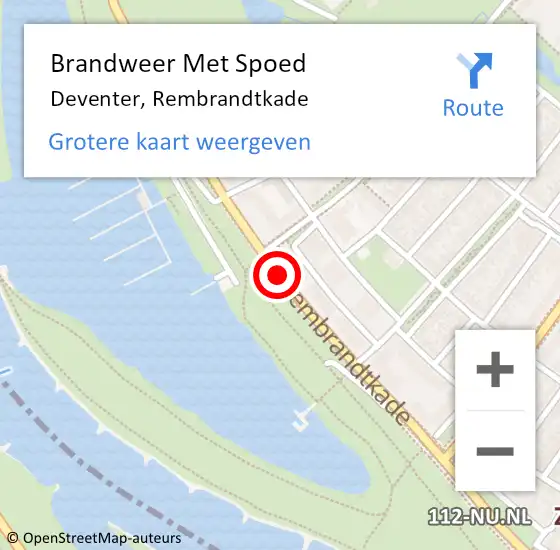 Locatie op kaart van de 112 melding: Brandweer Met Spoed Naar Deventer, Rembrandtkade op 25 april 2018 22:42