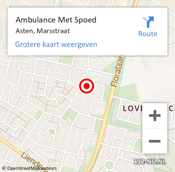 Locatie op kaart van de 112 melding: Ambulance Met Spoed Naar Asten, Marsstraat op 25 april 2018 23:59