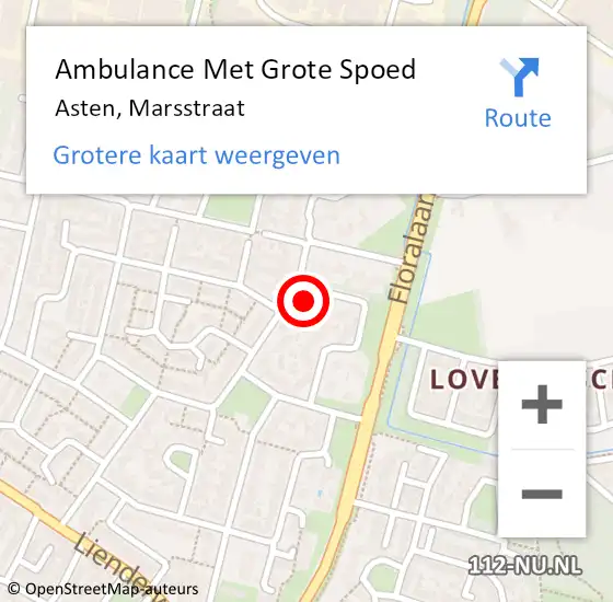 Locatie op kaart van de 112 melding: Ambulance Met Grote Spoed Naar Asten, Marsstraat op 26 april 2018 00:24