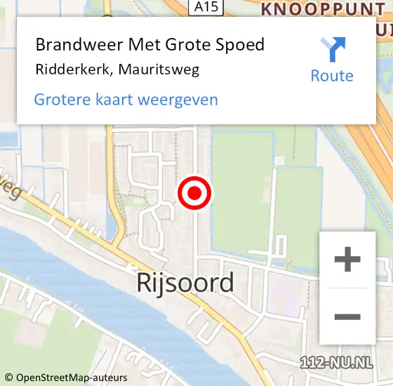 Locatie op kaart van de 112 melding: Brandweer Met Grote Spoed Naar Ridderkerk, Mauritsweg op 26 april 2018 02:24