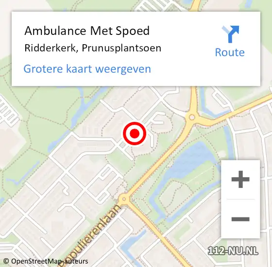 Locatie op kaart van de 112 melding: Ambulance Met Spoed Naar Ridderkerk, Prunusplantsoen op 26 april 2018 04:20