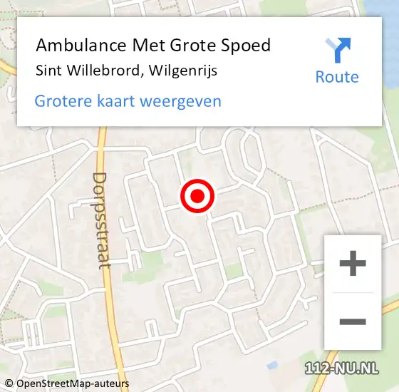 Locatie op kaart van de 112 melding: Ambulance Met Grote Spoed Naar Sint Willebrord, Wilgenrijs op 26 april 2018 04:41